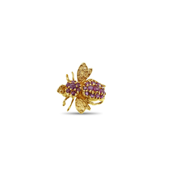 Ruby Bumble Bee Brooch 14k Yellow Gold
