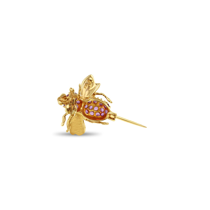 Ruby Bumble Bee Brooch 14k Yellow Gold