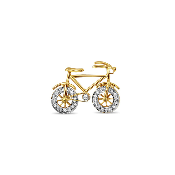 Diamond Pave Bicycle Brooch 14k Yellow Gold