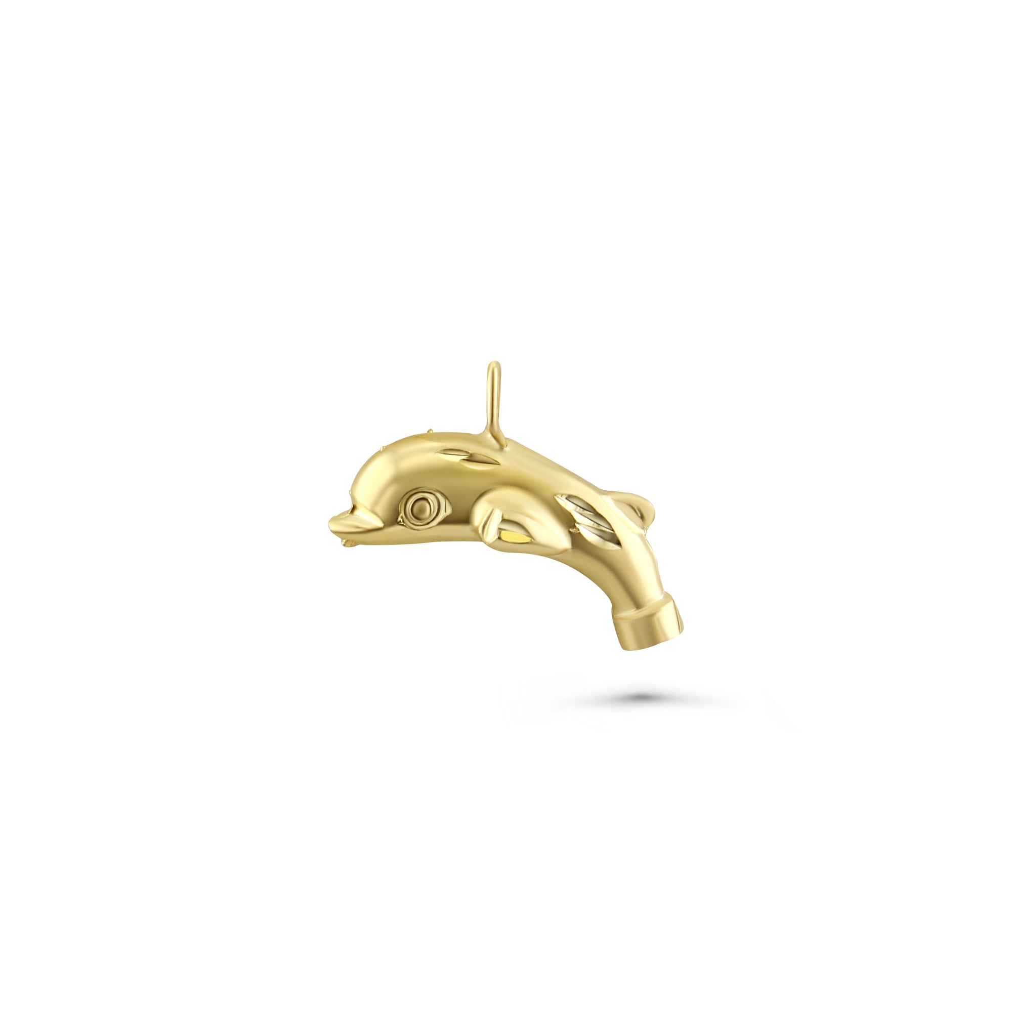 Dolphin with Matte Finish & Diamond Cuts 14k Yellow Gold