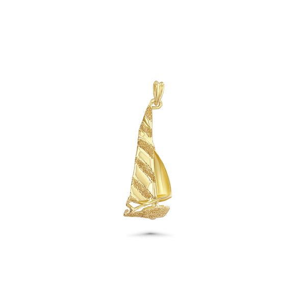 Polished & Sand Textured Sail Boat Pendant 14k Yellow Gold