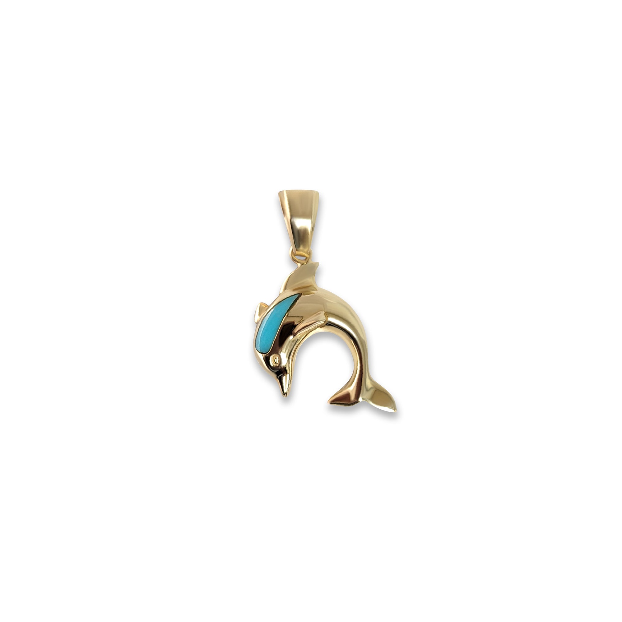 Polished Dolphin with Turquoise 14k Yellow Gold