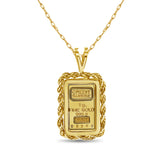 1 Gram Credit Suisse Gold Bar with Rope & Polished Frame Necklace