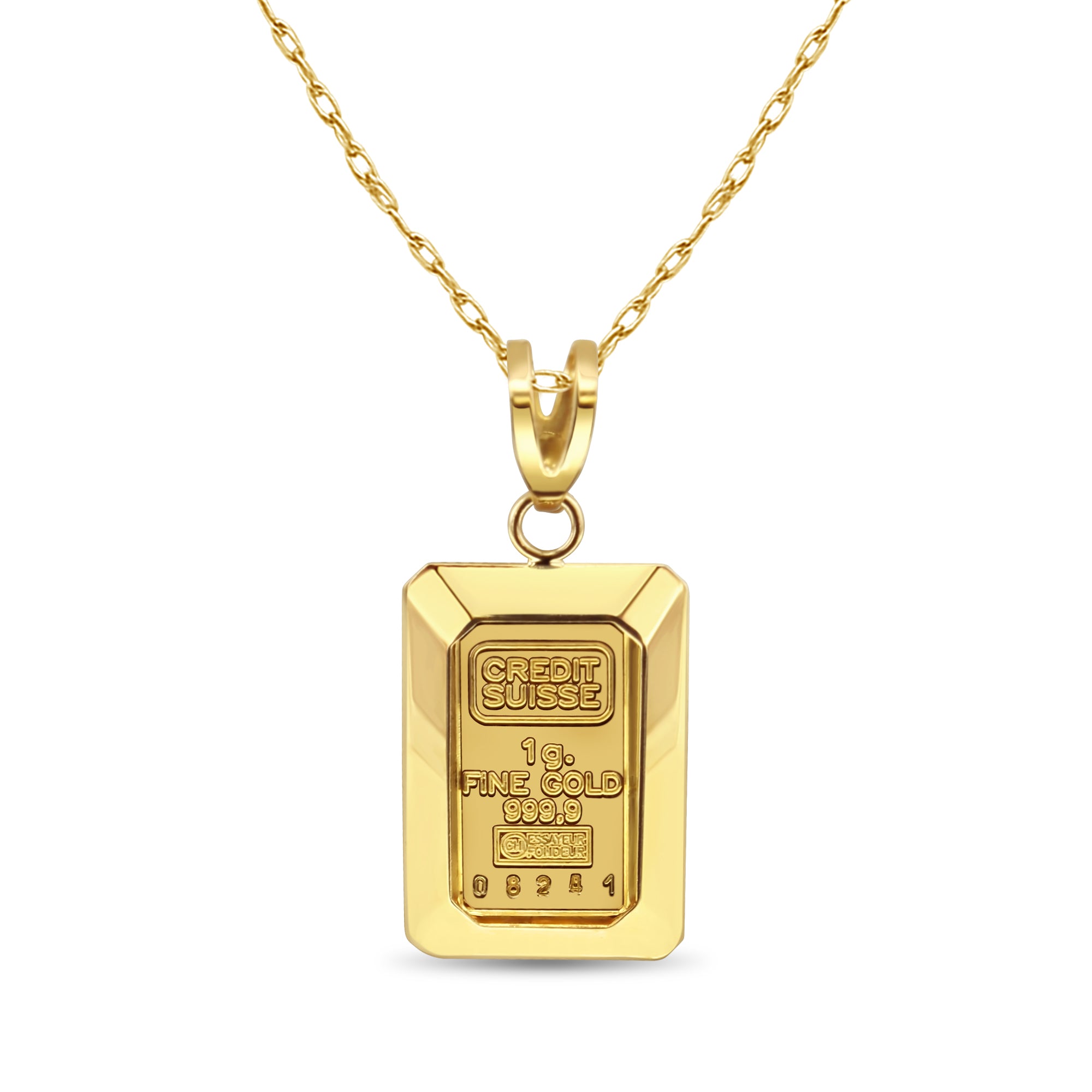 1 Gram Credit Suisse Gold Assay with Polished Bezel Necklace