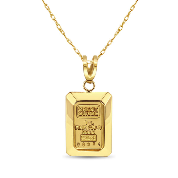 1 Gram Credit Suisse Gold Bar with Polished Bezel Necklace