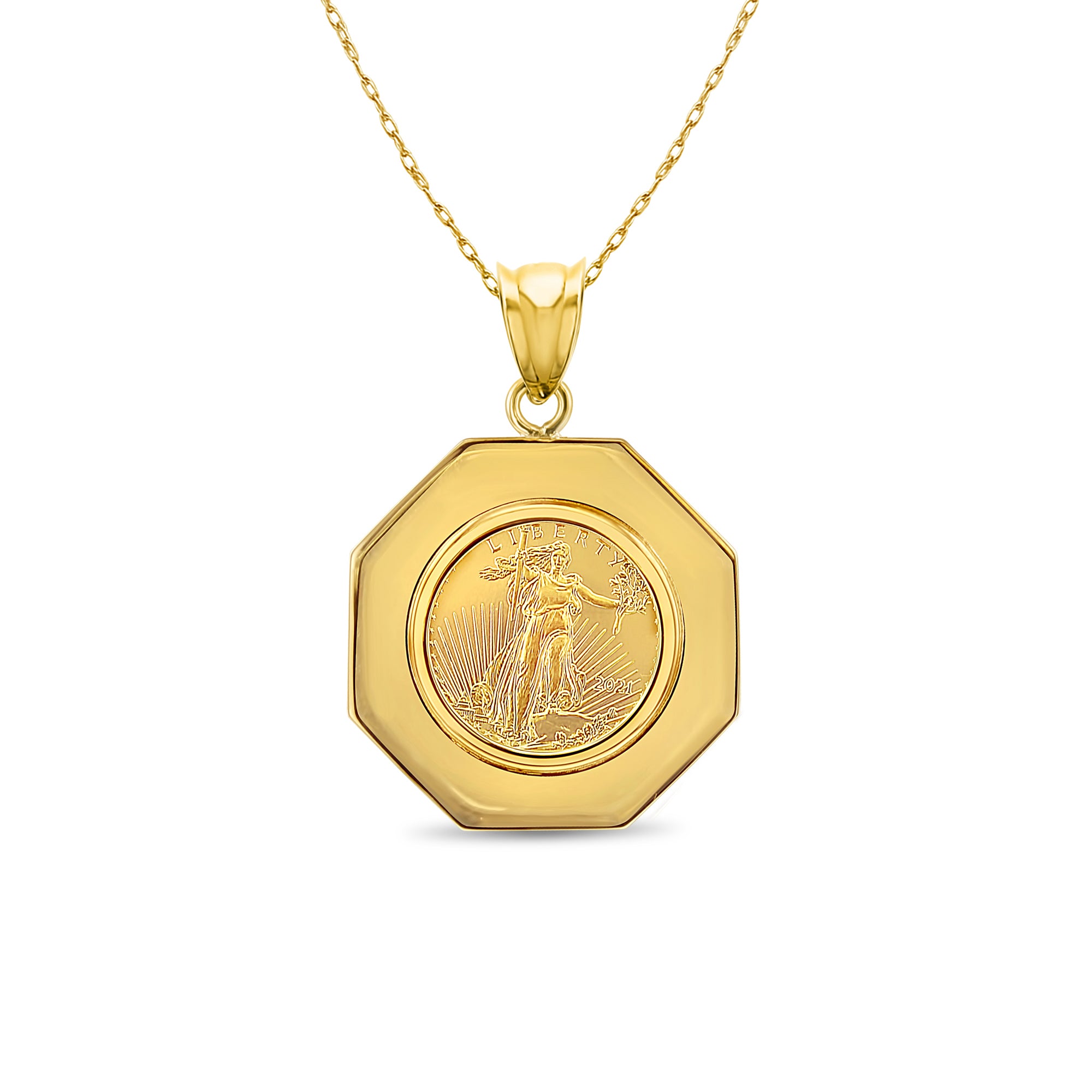 Collier avec pièce de monnaie octogonale Lady Liberty 1/10 oz