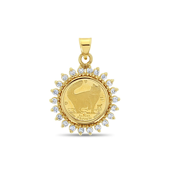 Isle of Man Fine Gold Coin with Diamond Halo Necklace
