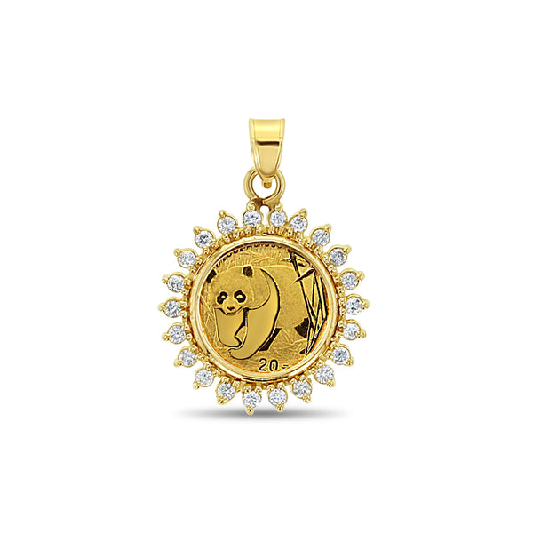 2002 Panda .999 Gold Diamond Halo Necklace .44cttw 14k Yellow Gold