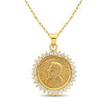 South African Krugerrand Coin Necklace with Diamond Halo .66cttw