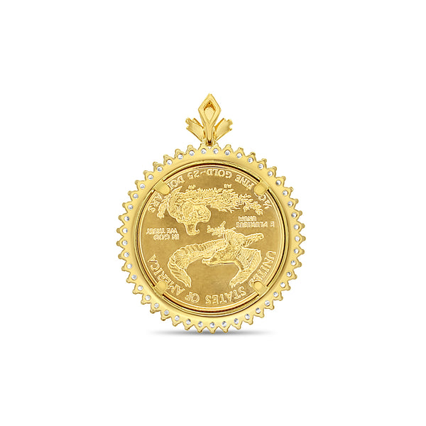 1/2OZ $25 Dollar 22K Fine Gold Lady Liberty Necklace with Diamond Halo