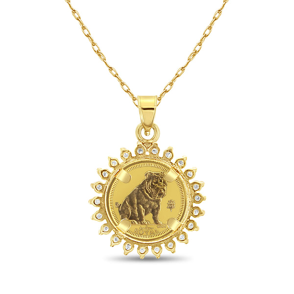Queen Elizabeth Gibraltar Gold Coin with Diamond Halo Necklace