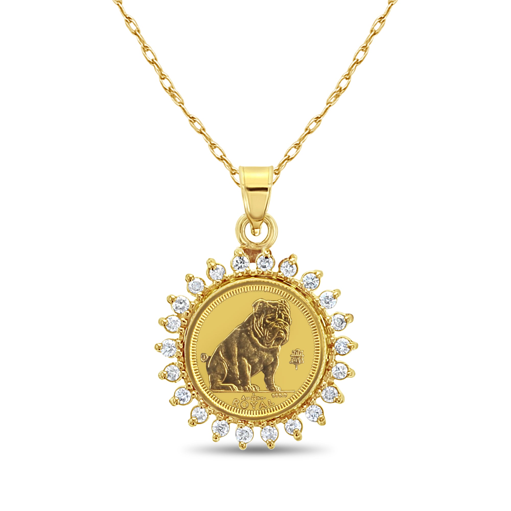 England Gibraltar Gold Coin Necklace with Diamond Halo