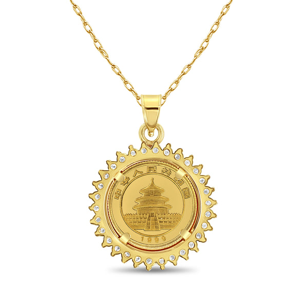 Panda .999 Gold Diamond Halo Necklace .75cttw 14k Yellow Gold
