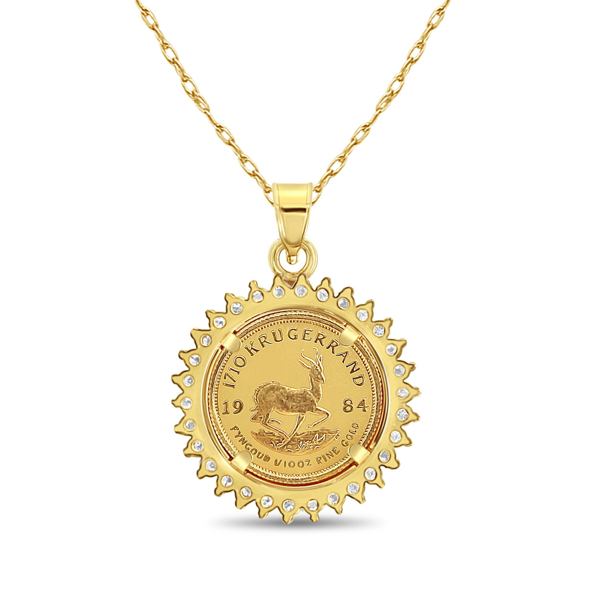 South African Krugerrand Coin Necklace with Diamond Halo .66cttw