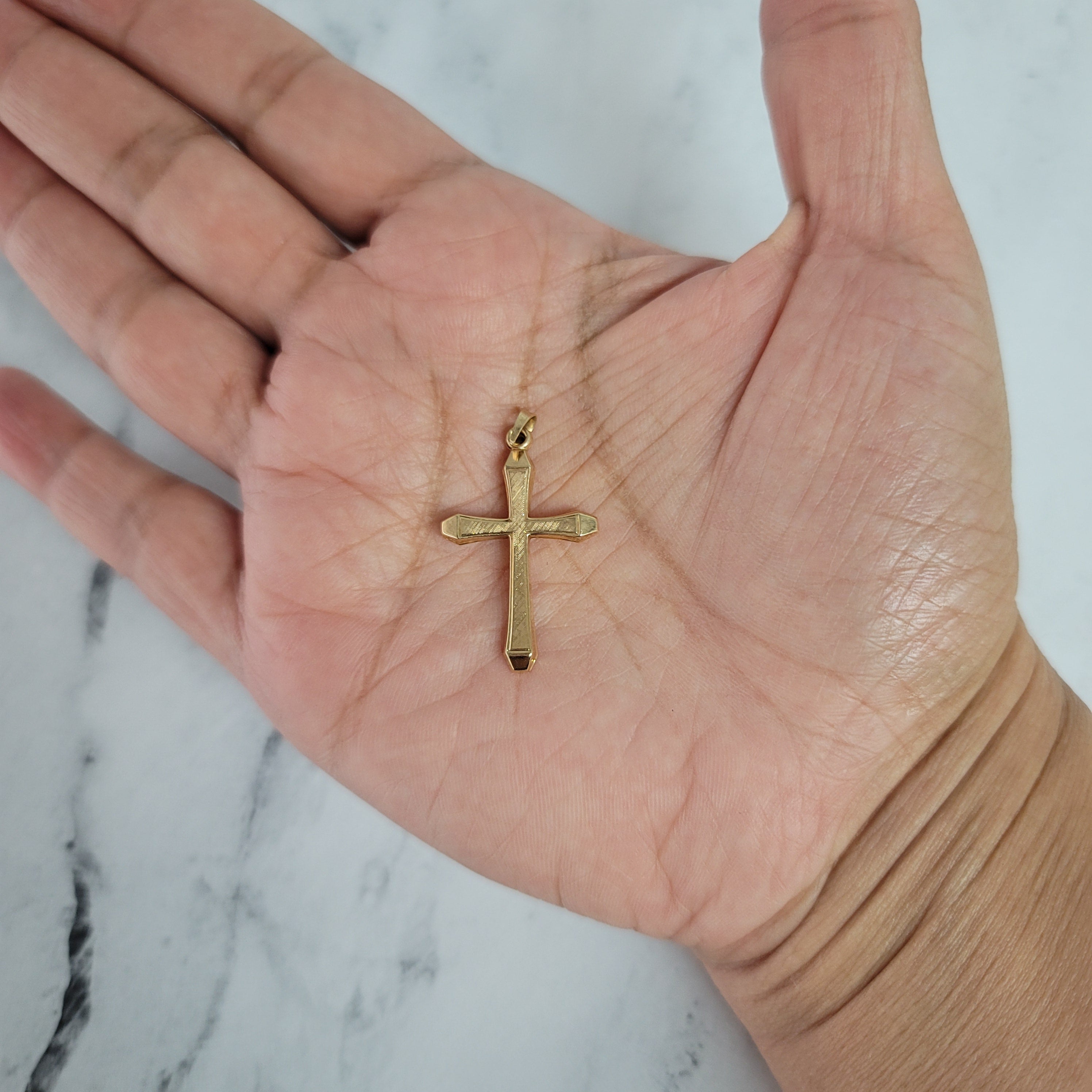 Textured Solid 14k Yellow Gold Cross Necklace