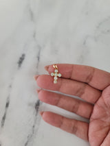 Small Dainty Round Opal Cross Necklace