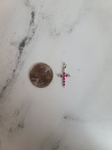 Ruby Diamond Cross Necklace 14k White Gold