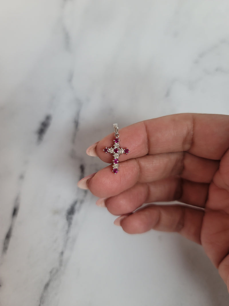 Ruby Diamond Cross Necklace