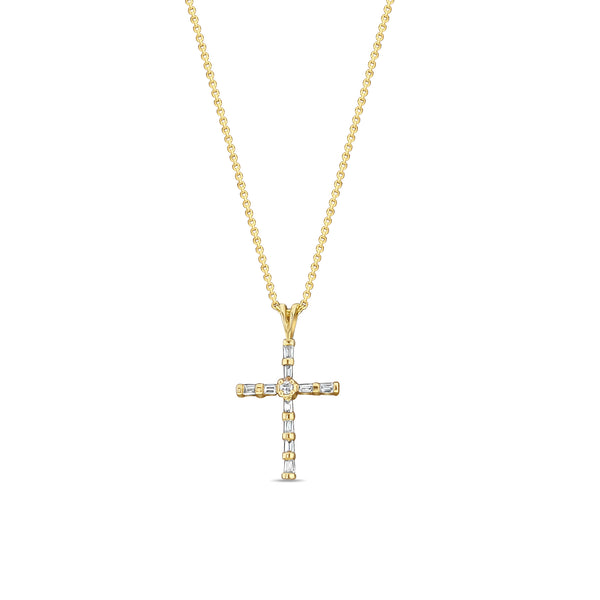 Dainty Baguette Diamond Cross Necklace