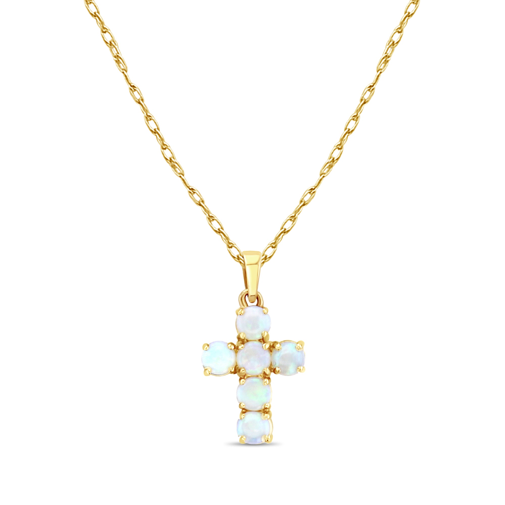 Small Dainty Round Opal Cross Necklace