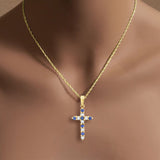 Half Carat Sapphire Diamond Necklace 14k Yellow Gold