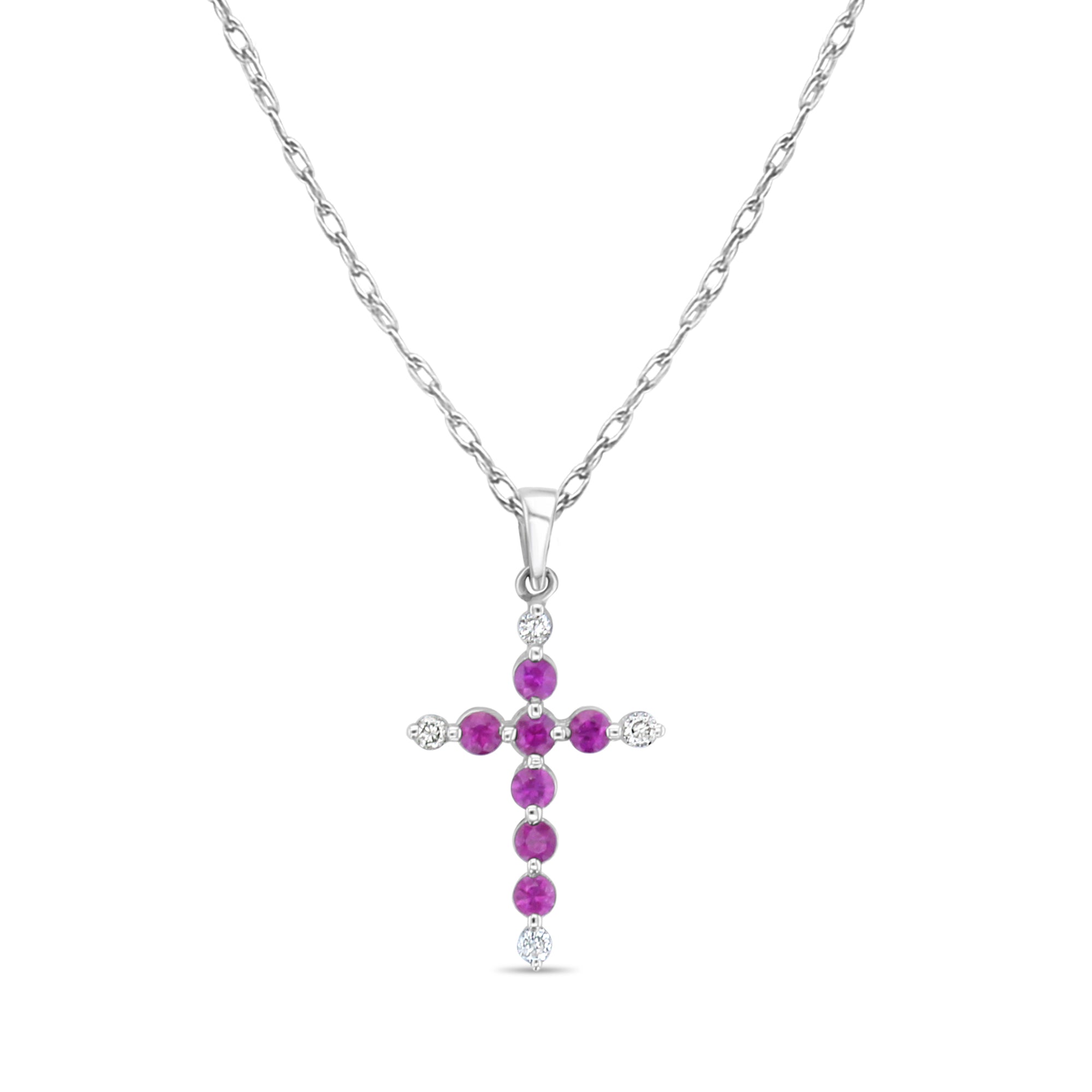 Ruby Diamond Cross Necklace 14k White Gold