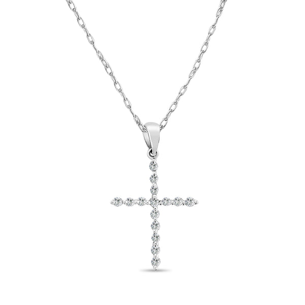 Skinny Diamond Cross Necklace .25cttw 14k White Gold