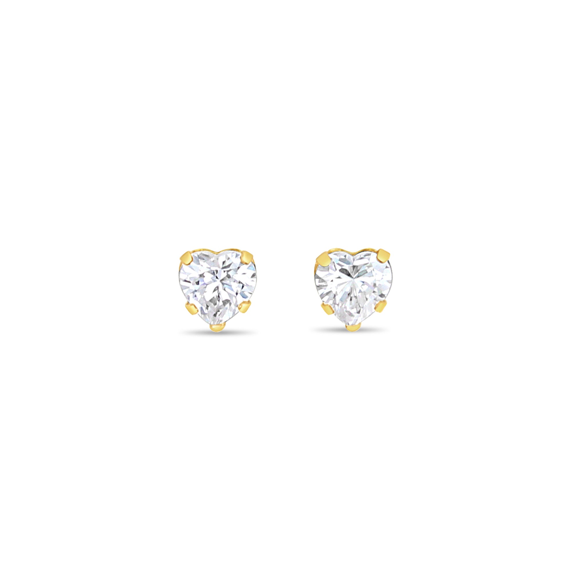 Heart Shaped CZ Cubic Zirconia Studs 14k Yellow Gold