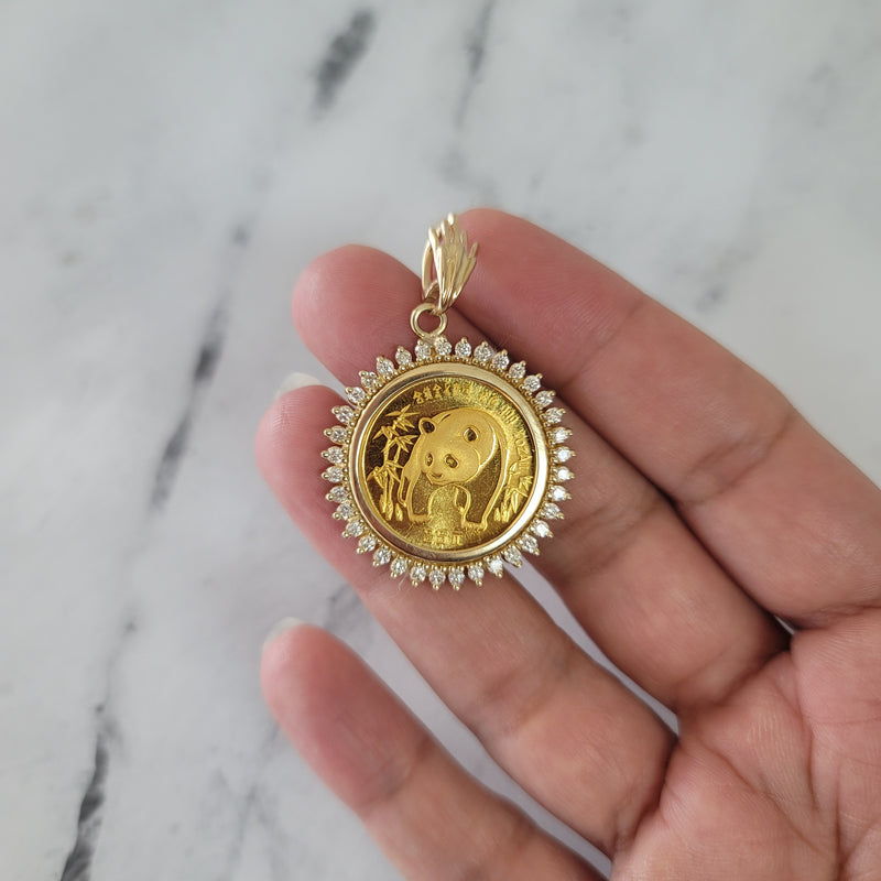 PANDA GOLD COIN NECKLACE WITH DIAMOND HALO