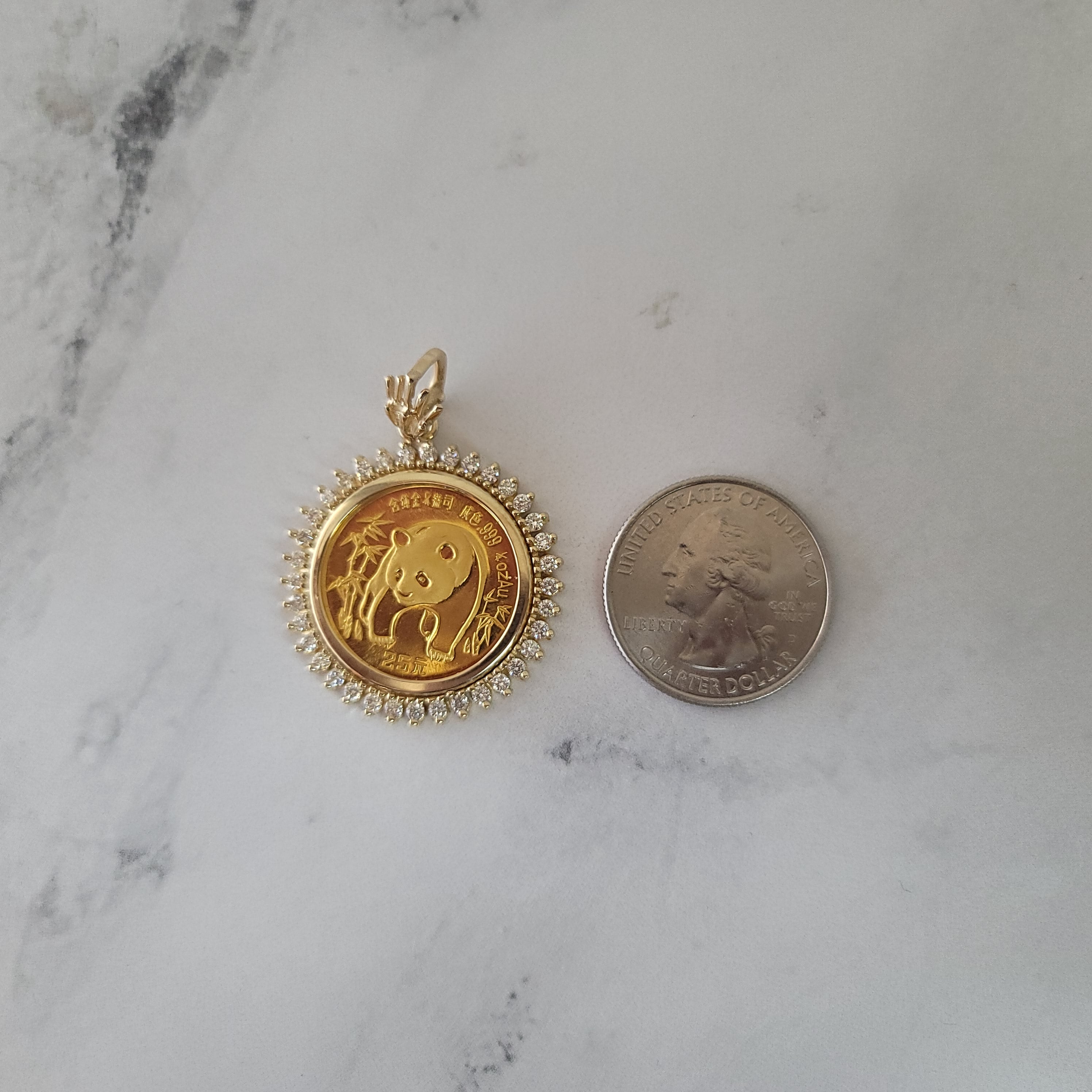 .80CTTW GENUINE DIAMOND HALO ON PANDA FINE GOLD COIN