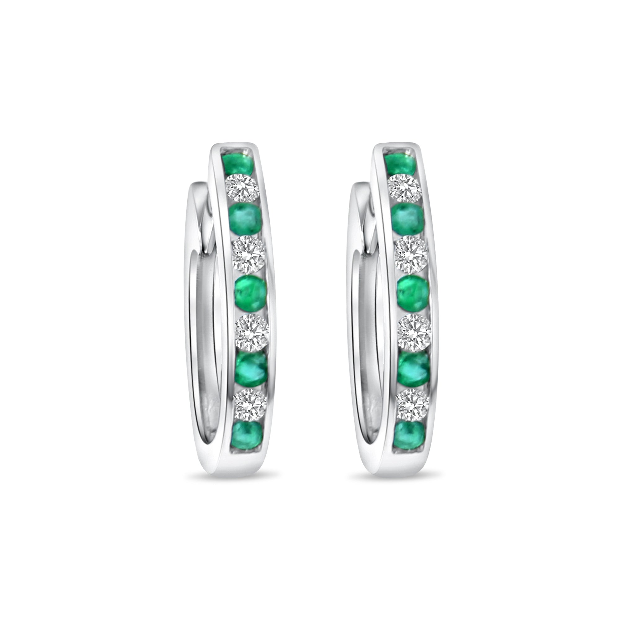 Emerald & Diamond Hoop Earrings .51cttw 14k White Gold