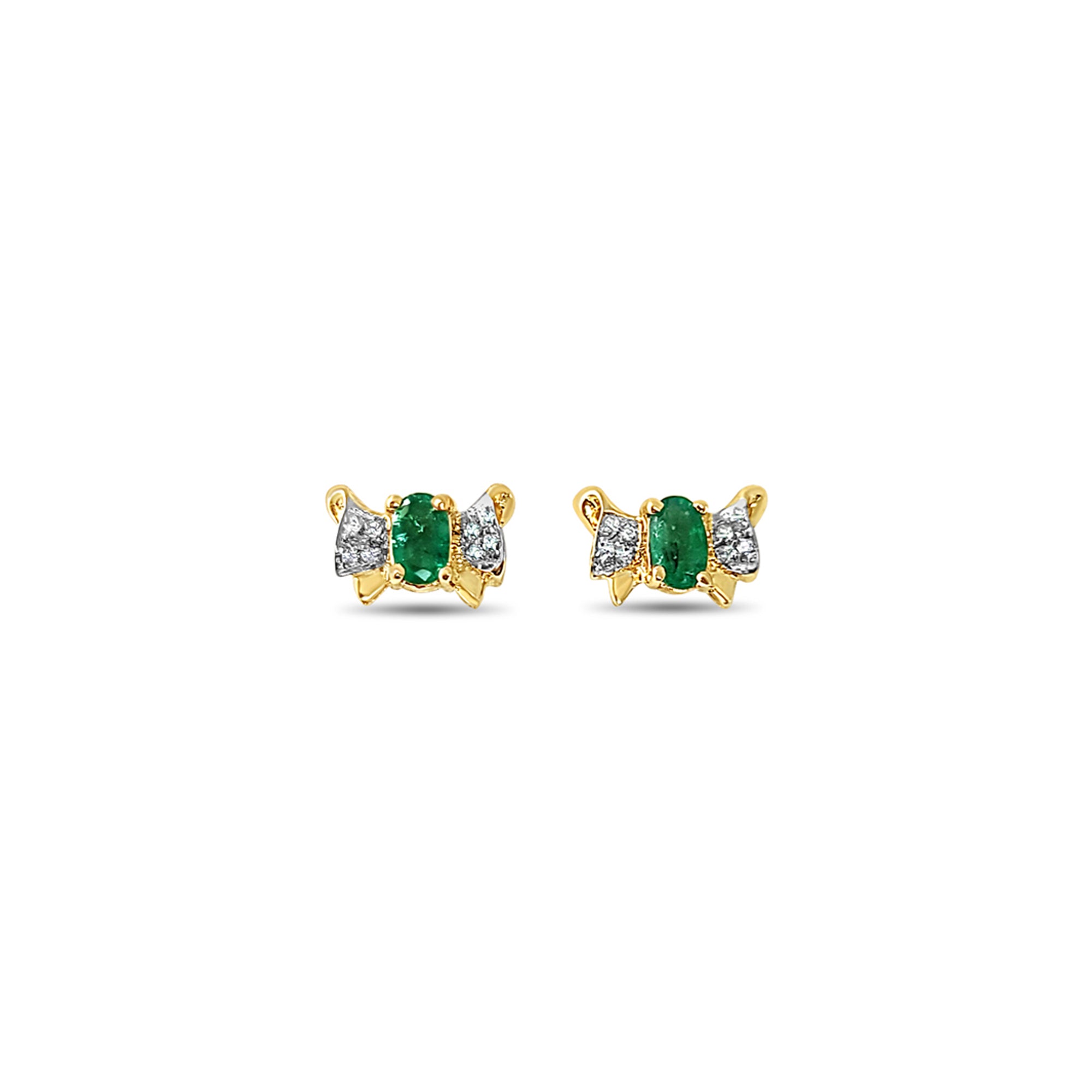 Bowtie Emerald & Diamond Earrings .50cttw 14k Yellow Gold