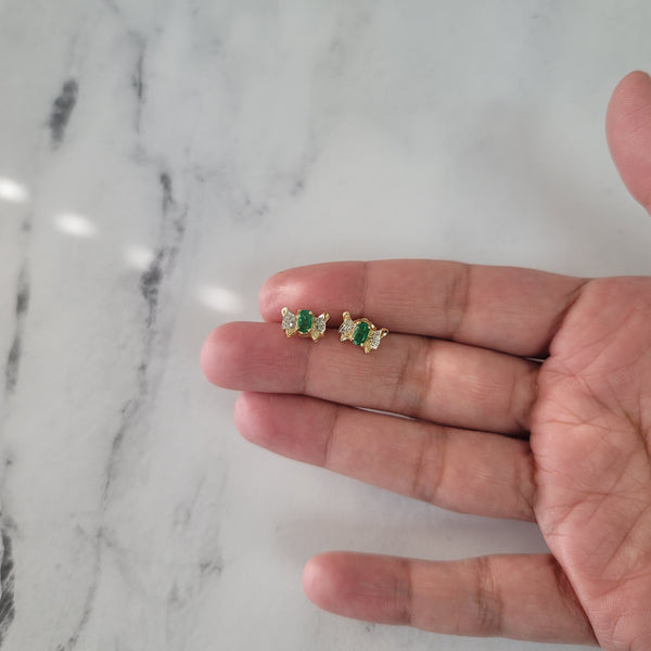 Bowtie Emerald & Diamond Earrings .50cttw 14k Yellow Gold