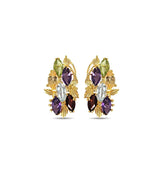 Marquise Shaped Colorful Multi-stone Clip on Earrings 5.00cttw Blue Topaz, Citrine, Amethyst, Garnet, Peridot  14k Yellow Gold