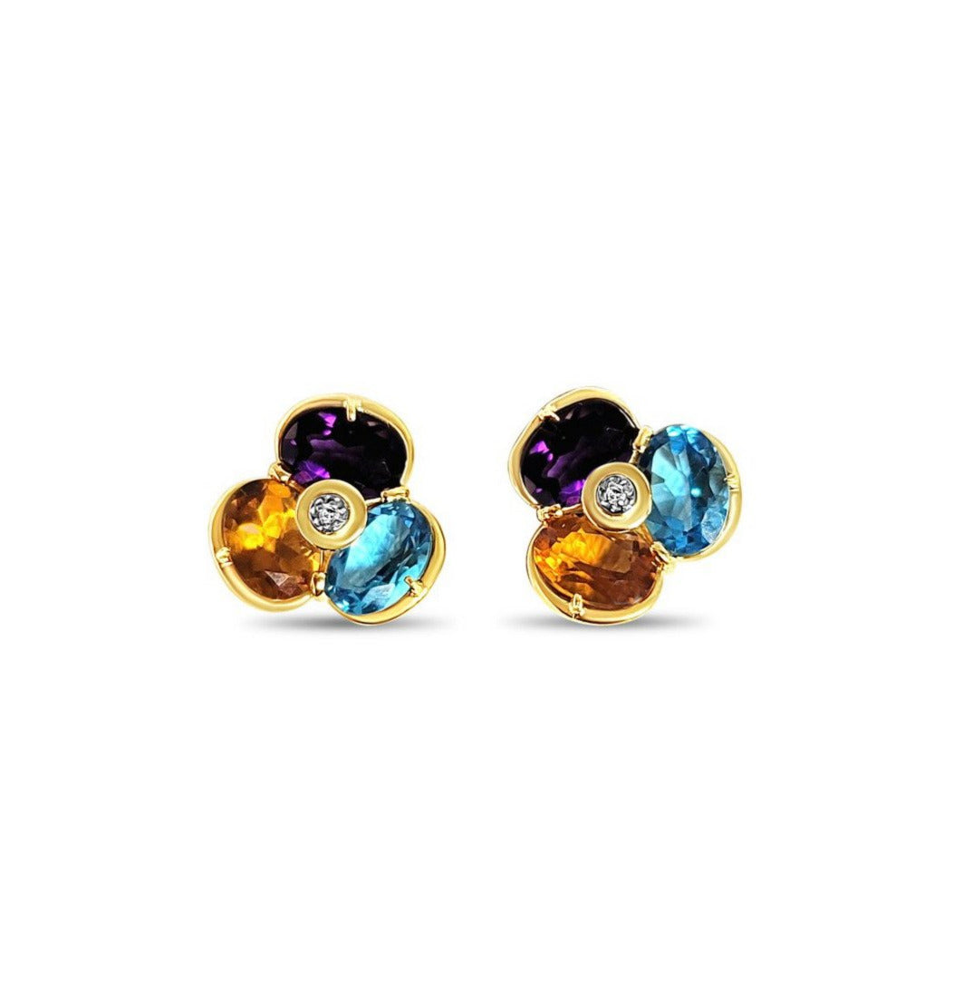 Multi-stone Blue Topaz, Citrine, Amethyst Earrings 4.00cttw 14k Yellow Gold