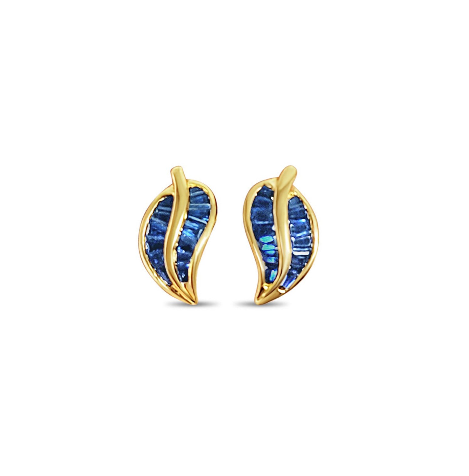 Sapphire Leaf Shaped Earrings 1.44cttw 14k Yellow Gold