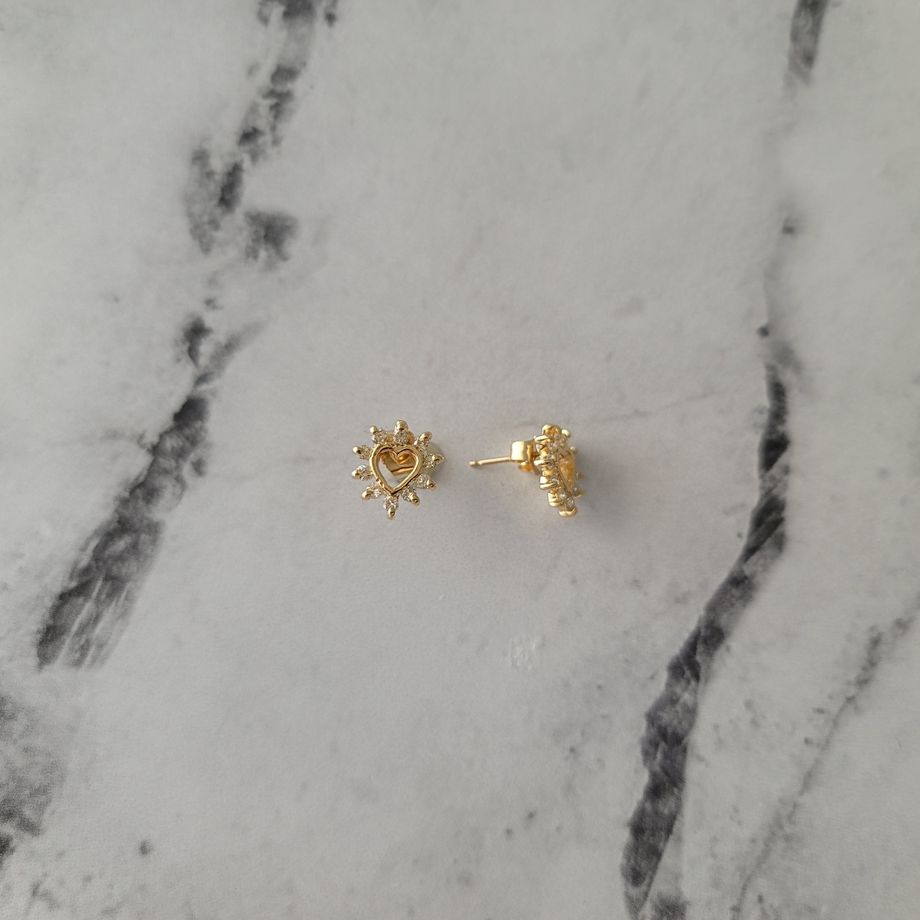 Heart Shaped Cutout Diamond Studs .50cttw 14k Yellow Gold