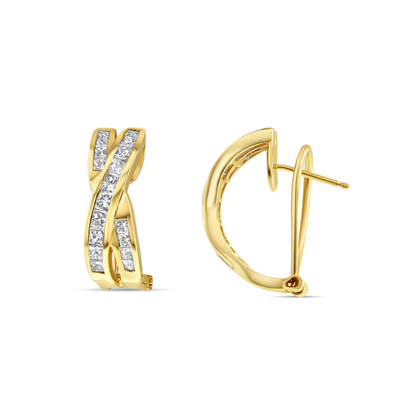 Princess Cut Diamond X Clip On Earrings 1.50cttw 14k Yellow Gold