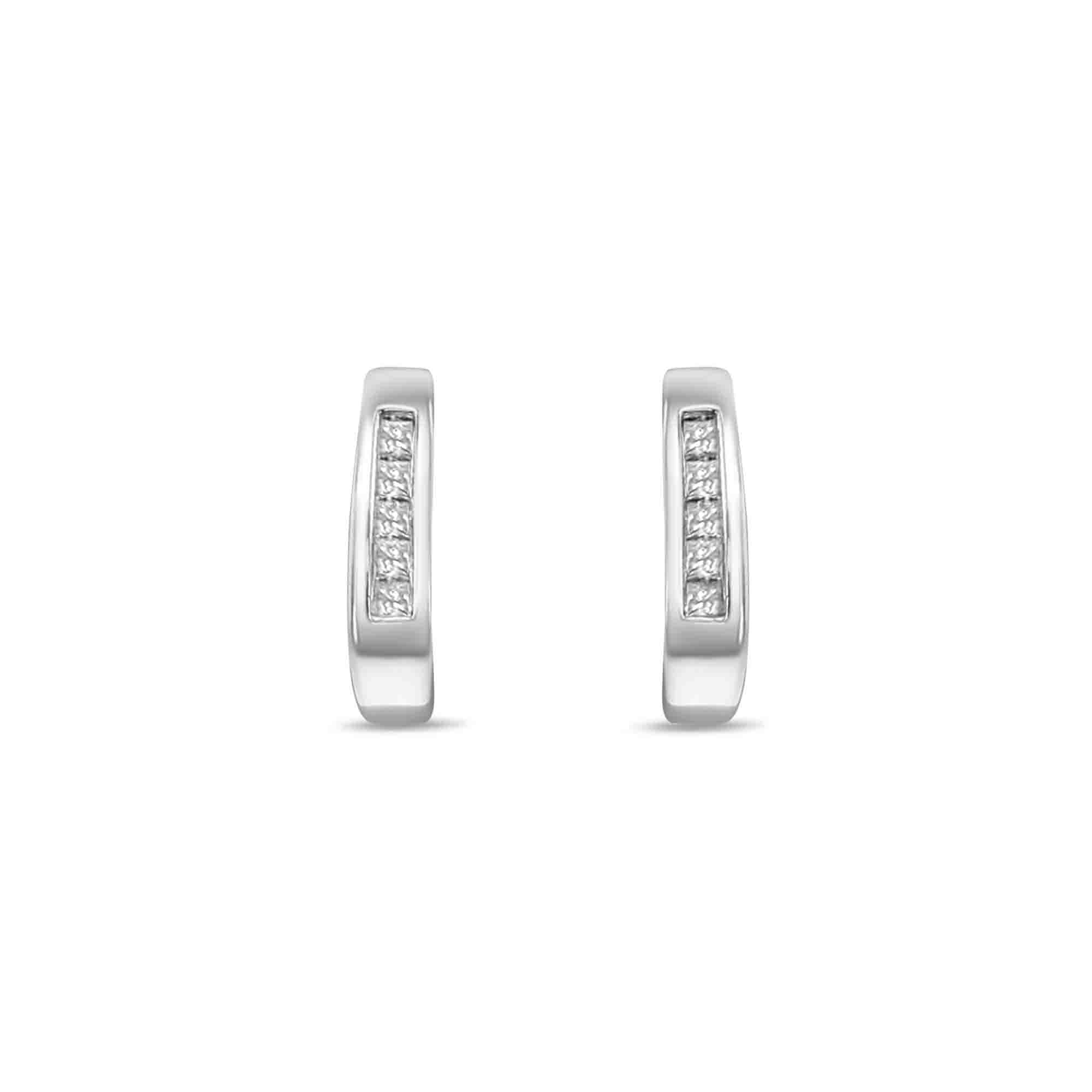 Princess Cut Diamond Huggie Earrings .25cttw 14K White Gold