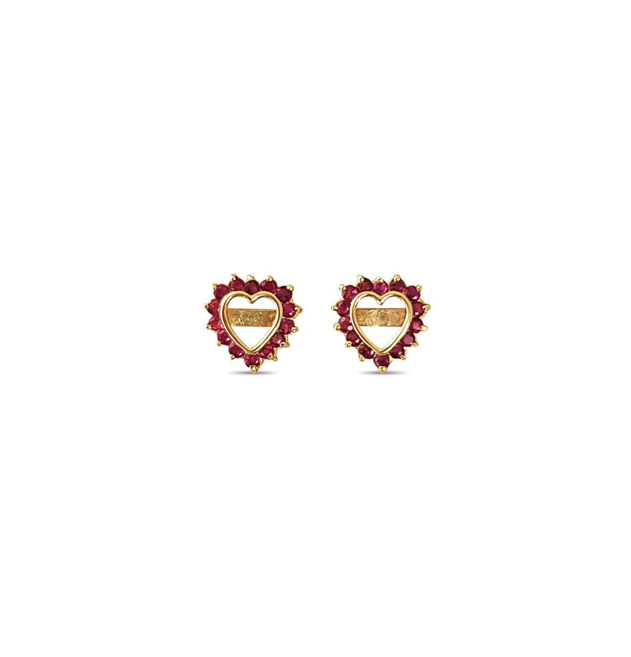 Ruby Heart Shaped Cutout Studs 1.00cttw 14k Yellow Gold