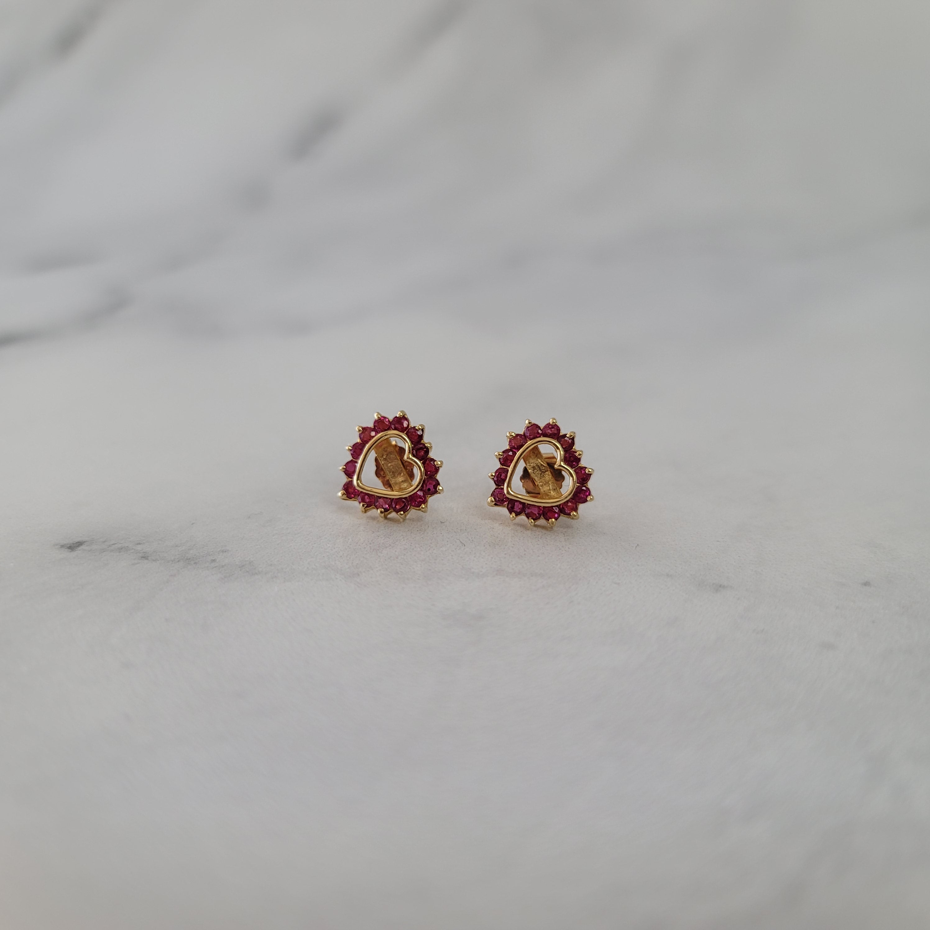 Ruby Heart Shaped Cutout Studs 1.00cttw 14k Yellow Gold