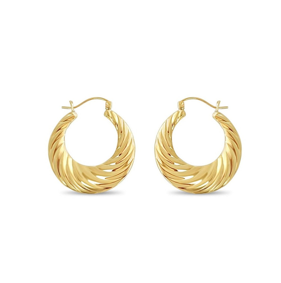 Polished Shrimp Creole Hoop Earrings 14k Yellow Gold