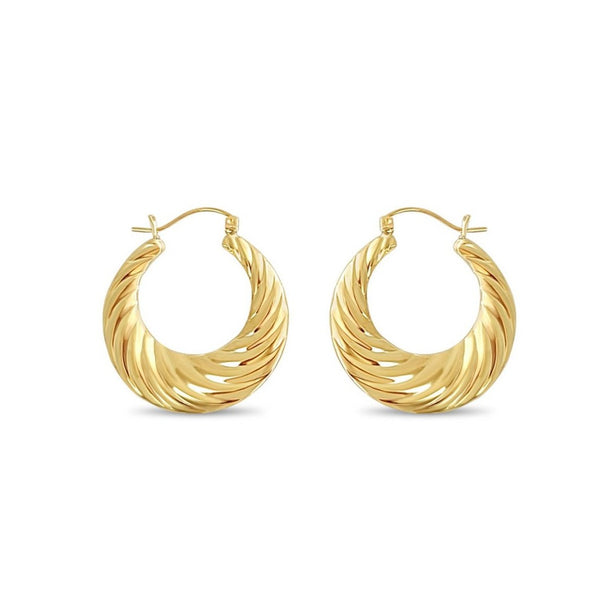 Polished Shrimp Creole Hoop Earrings 14k Yellow Gold