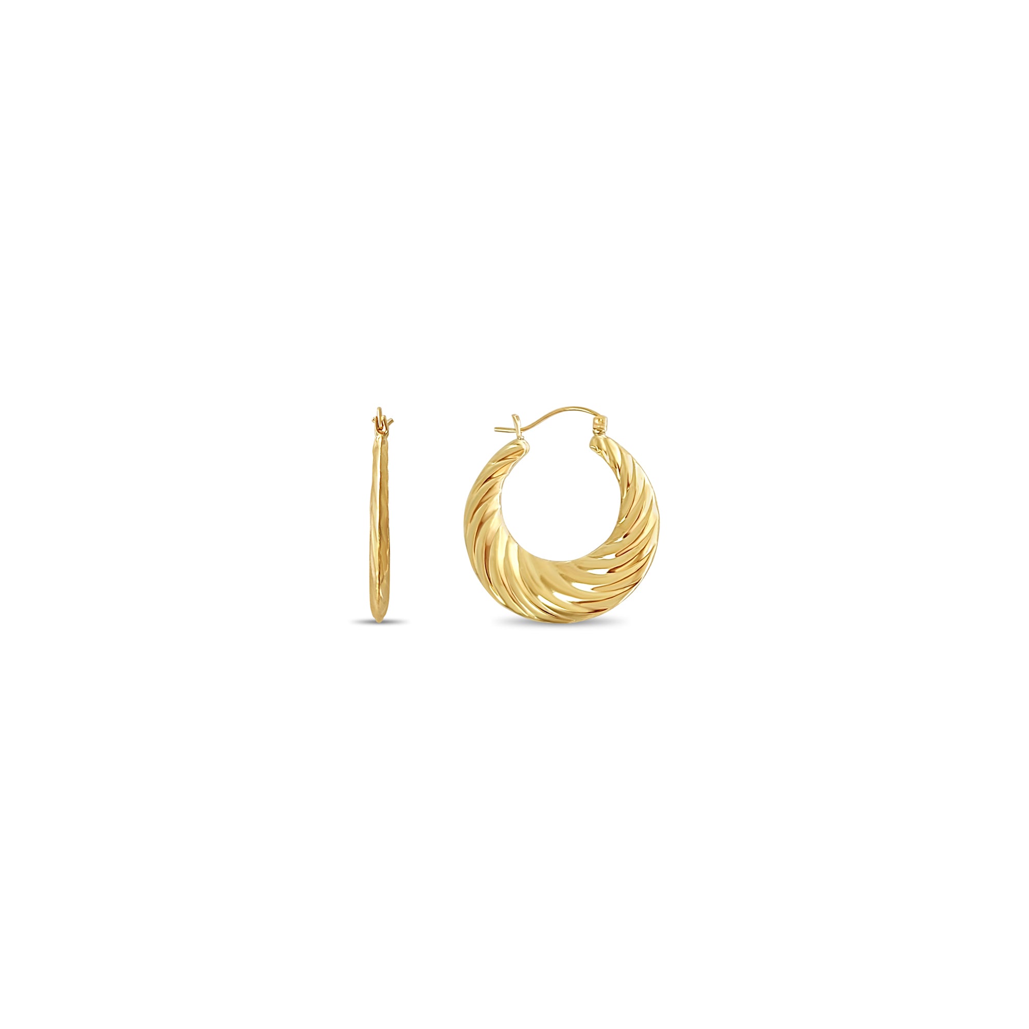 Polished Shrimp Creole Hoop Earrings 14k Yellow Gold