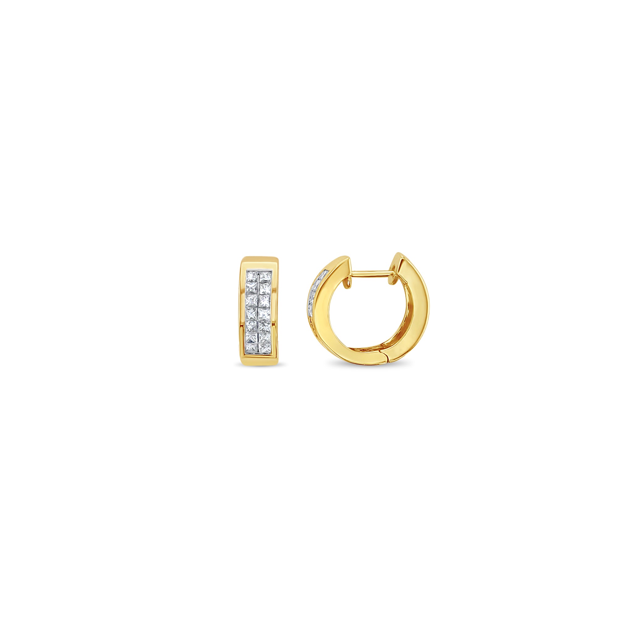 Princess Cut Huggie Earrings 14k Yellow Gold