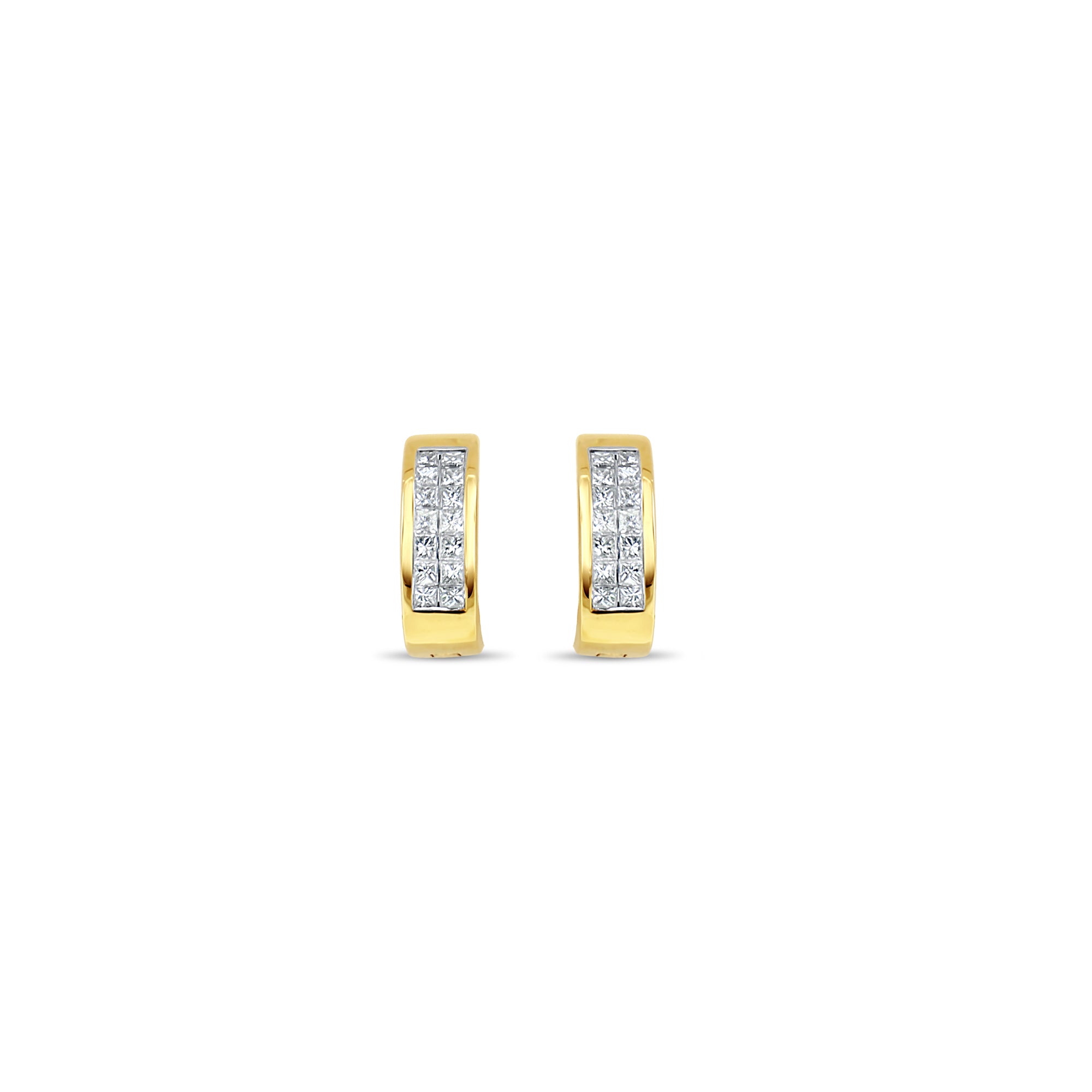 Princess Cut Huggie Earrings 14k Yellow Gold