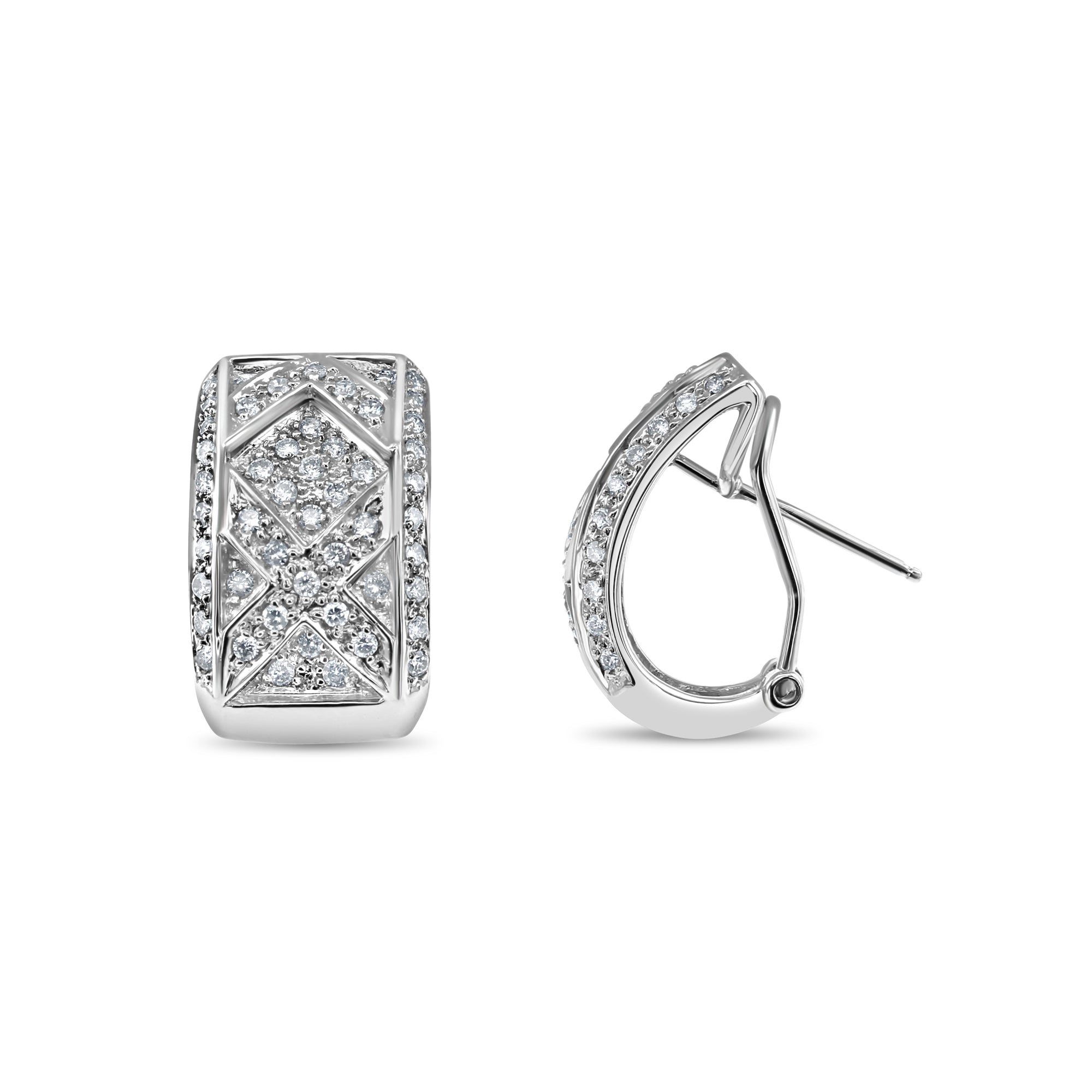 2 Carat Pave Diamond X Design Earrings 14k White Gold