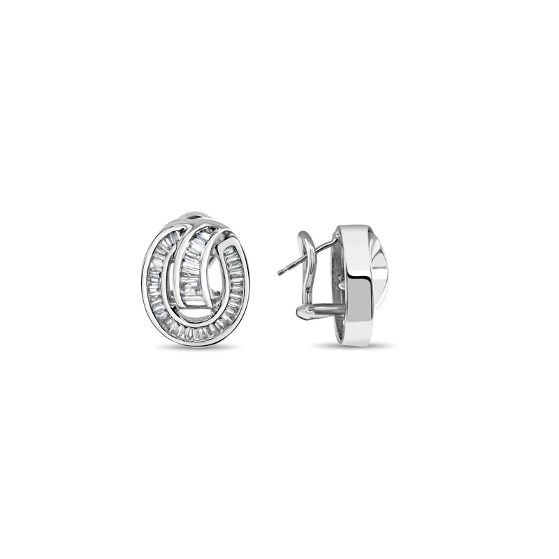 Pendientes circulares de diamantes en talla baguette de 1,20 ct en oro blanco de 14 k