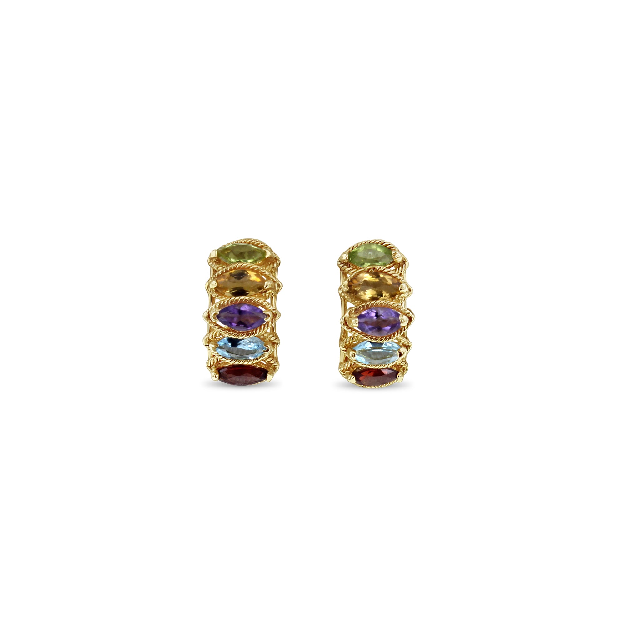 Garnet, Blue Topaz, Citrine, Amethyst, & Peridot Earrings