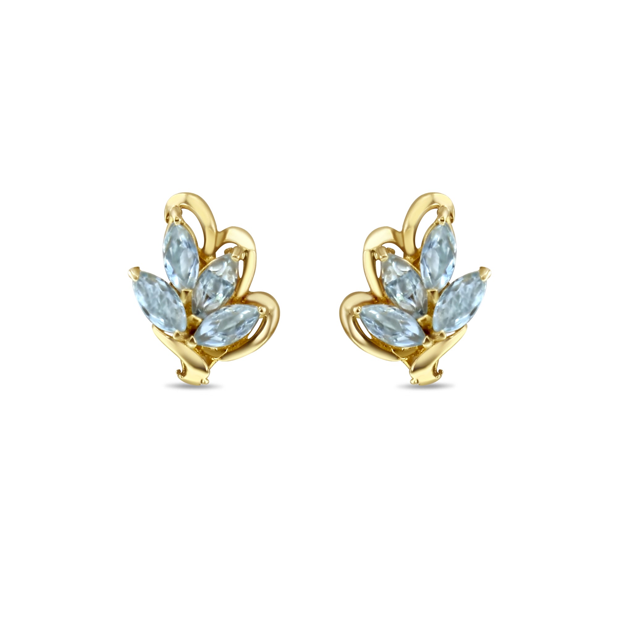 Cluster Aquamarine Earrings 14k Yellow Gold